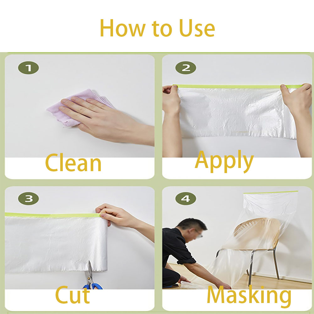 Pre-Taped Masking Film and Cloth Plastic Cover Sheets Transparent Floor Carpet Protector for Furniture Car Painting