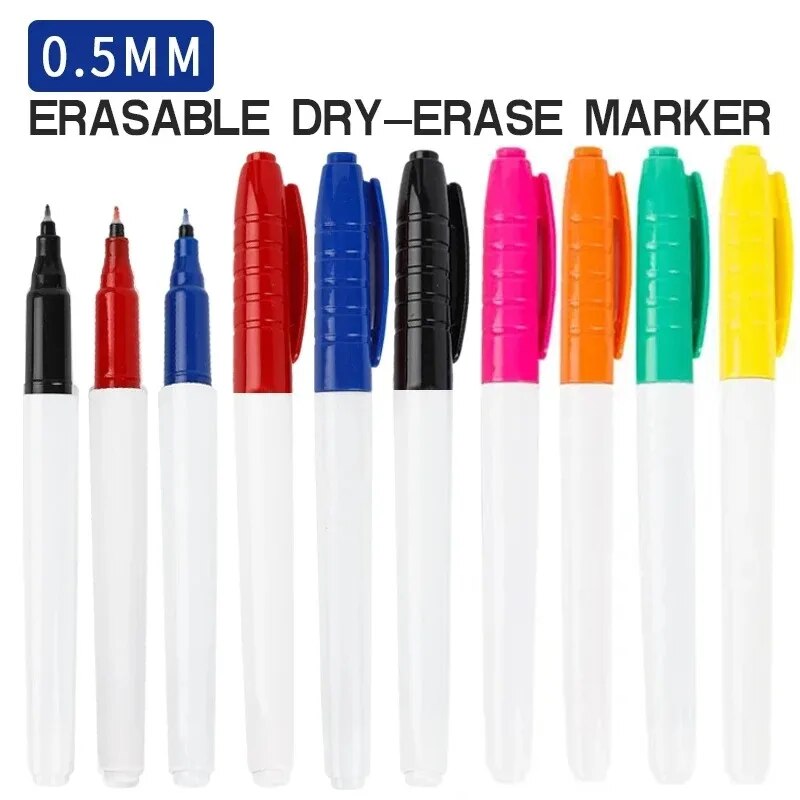 12 Kleuren/set Ultra Fijne Tip, 0.5mm Droog Wissen Markers Uitwisbare Whiteboard Markers voor School, kantoor, Planning White Board Marker