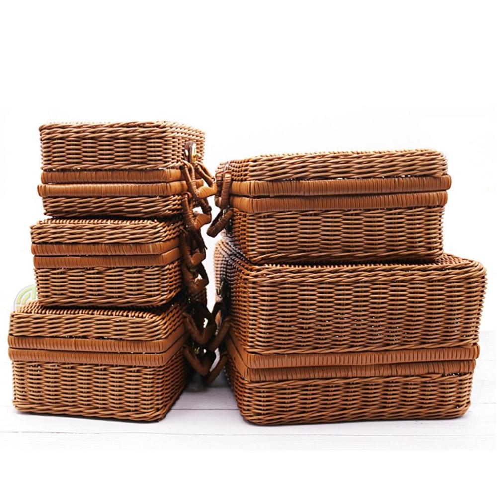 Bamboo Frame with Handle for Cosmetic,Clothes,Sundries Photograph Props Storage Basket Storage Box Rattan Suitcase