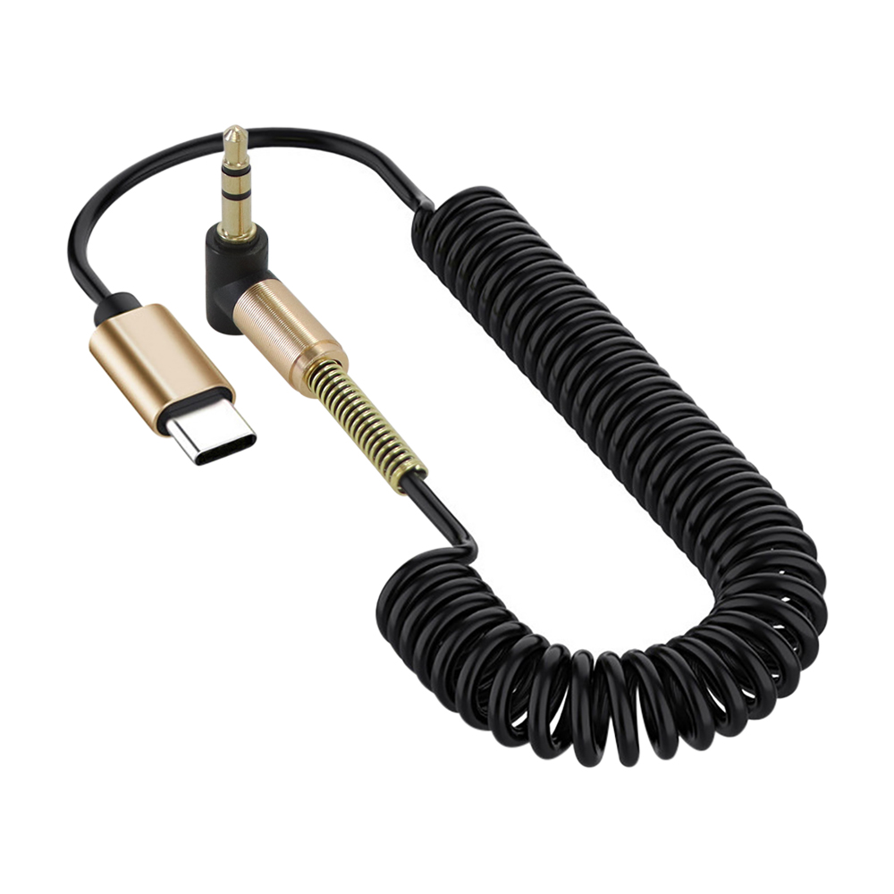 Usb C Naar 3.5Mm Auto Veer Intrekbare Audio Kabel Voor Iphone 15 3.5Mm Naar 3.5Mm Jack Aux Kabel Luidspreker Elleboog Adapter