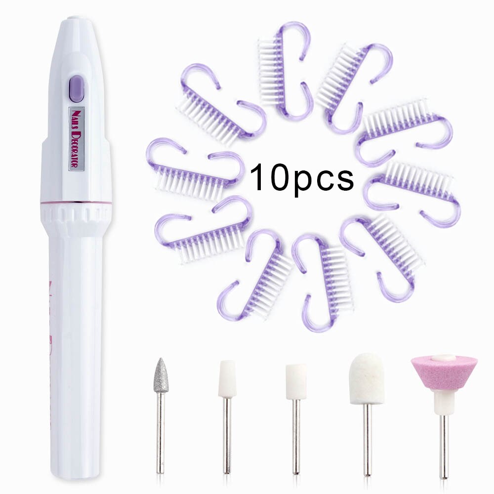 Elektrische Nail Boor Machine Draagbare Nagel Boren Manicure Pedicure Apparatuur Nail Borstel Stof Borstel Polijsten Gereedschap: set 10