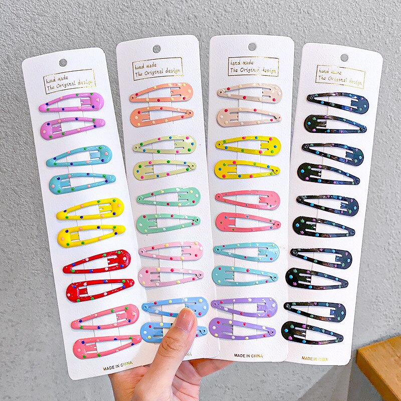 10/12pcs Cute Baby Girl Hair Clips Cartoon Snap Button Candy Color Star Shape Hair Clip Non-Slip Baby Clip Kids Accessories