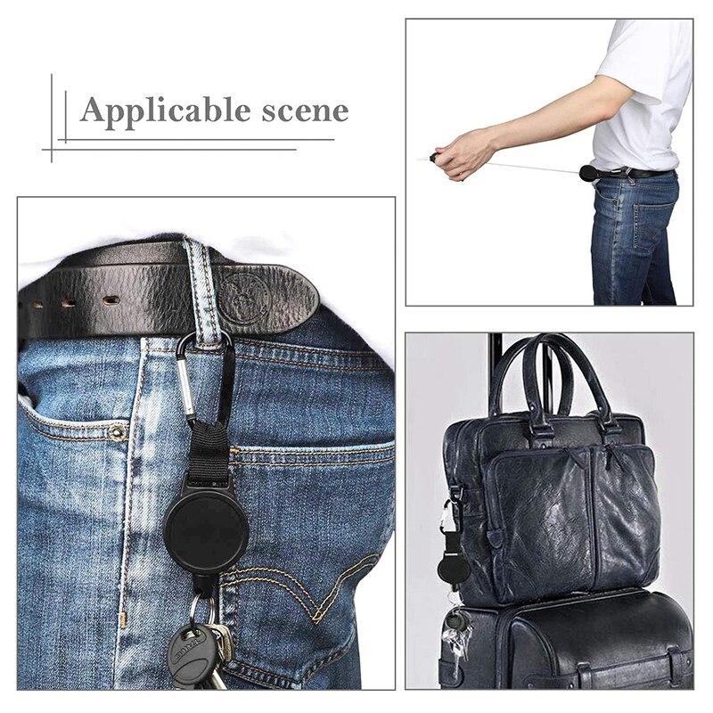 4 Pieces Heavy Duty Retractable Keychain Retractable Badge Holder Reel Clip with 64cm Steel Wire Rope