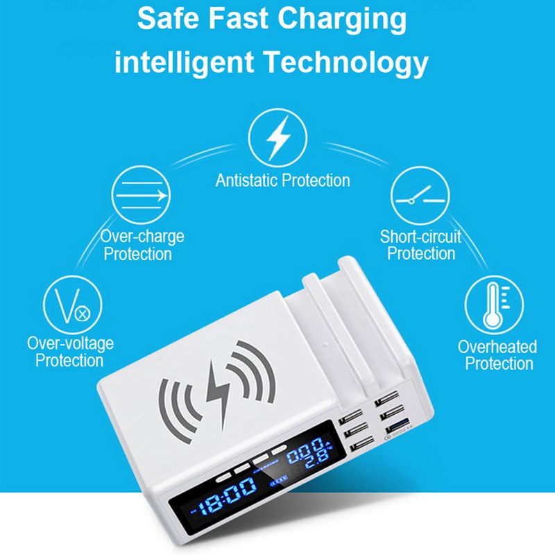 Electric LED Alarm Clock Fast Charger USB Charging Phone Smart Wireless Digital Thermometer Clock Snooze Table Clock Home Decor