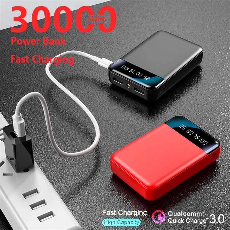 30000 MAh Mini Mobile Power Supply Outdoor Travel Mobile Power Supply Digital Display Portable Mobile Phone Charger LED Light