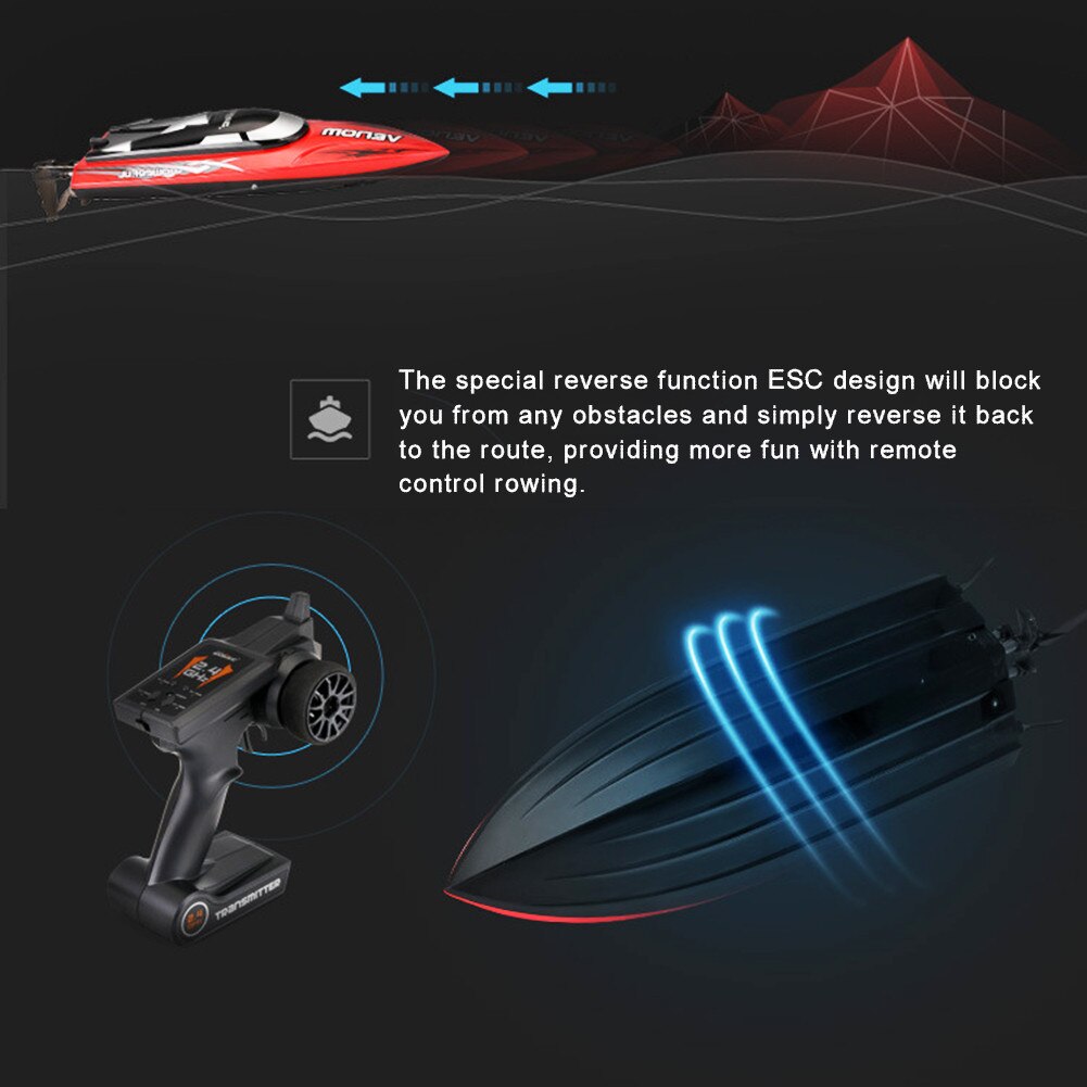 2.4GHz High Speed Wireless Remote Control Boat With Alarm Speedboat Flip Recovery Reverse Boat Model Rowing Toy