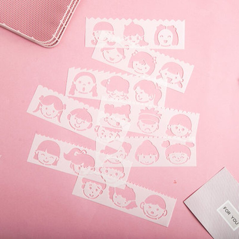 8pcs/1Set Hand Drawing Scrapbook Stencil Tools Self Adhesive Pattern Stencil DIY Plastic Photo Albums Scrapbook Stencil Patterns: Girl
