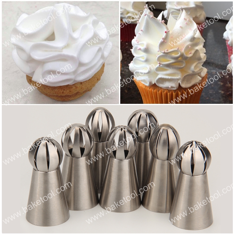 (7 stks/set) Cake Decorating Bolvormige Nozzles set met 10 stks 16 "Plastic Pastry Tassen
