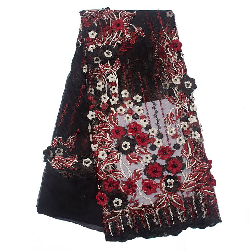 Franse kant borduren stof heet verkoop vrouwen kleding kant stof trouwjurk jurk: Rosy Red