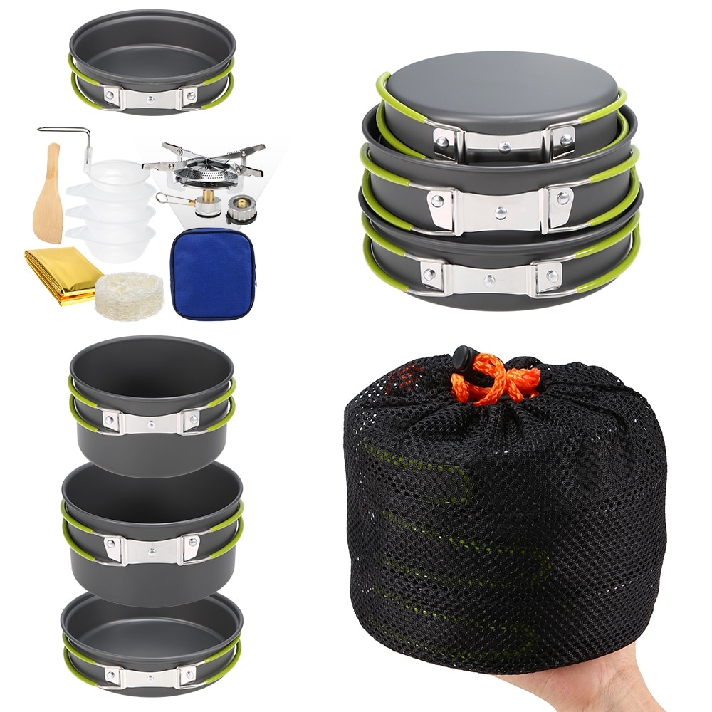 Olla de horno ligera de aluminio para exteriores, juego de utensilios de cocina de plástico para exteriores, para mochilero, Camping, Picnic, 2-3 personas