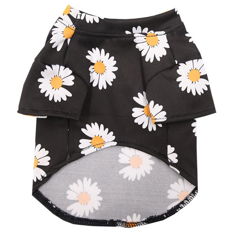 Summer Pet Dog Cotton T Shirt Overalls Daisy Print Pet Clothes Outfit For Small Dogs Soft Leisure Clothes For Puppy