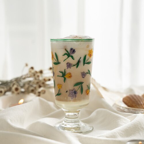 French Romantic Rose Retro Tulip Glass Cup Cocktail Cup Household Print Wine Glass Wedding Glass Birthday: Iris 300ml