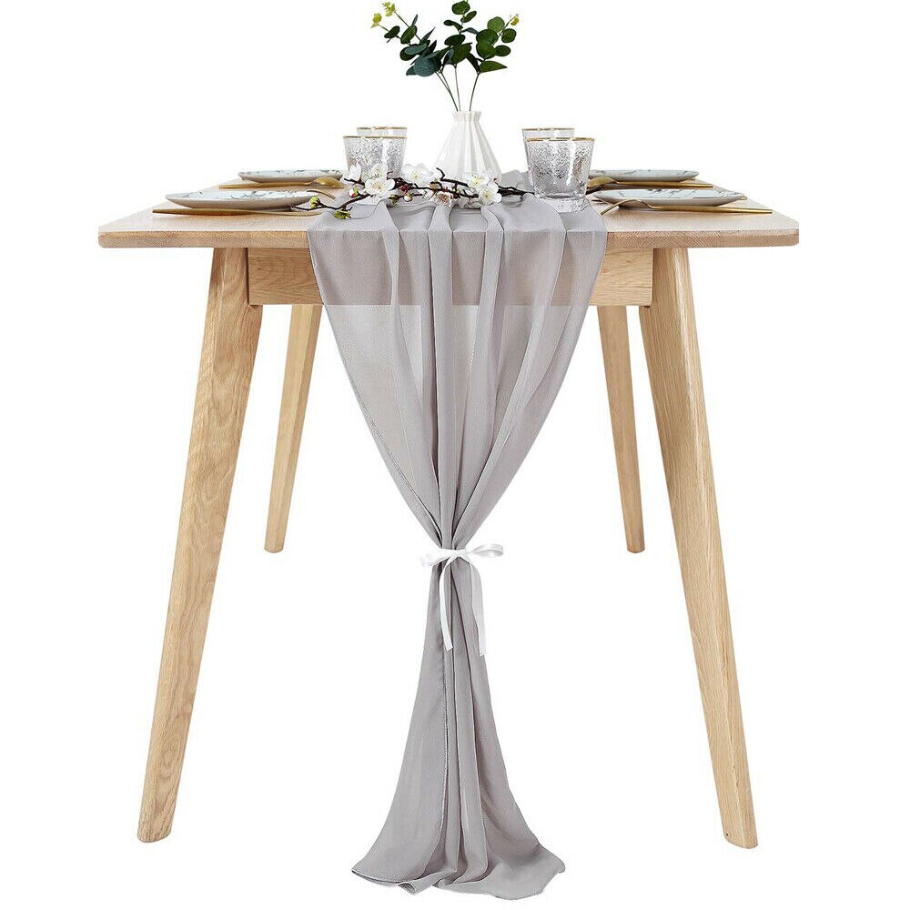 custom made wedding very popular very light champagne birthday party wedding ivory chiffon table runner: Light Grey