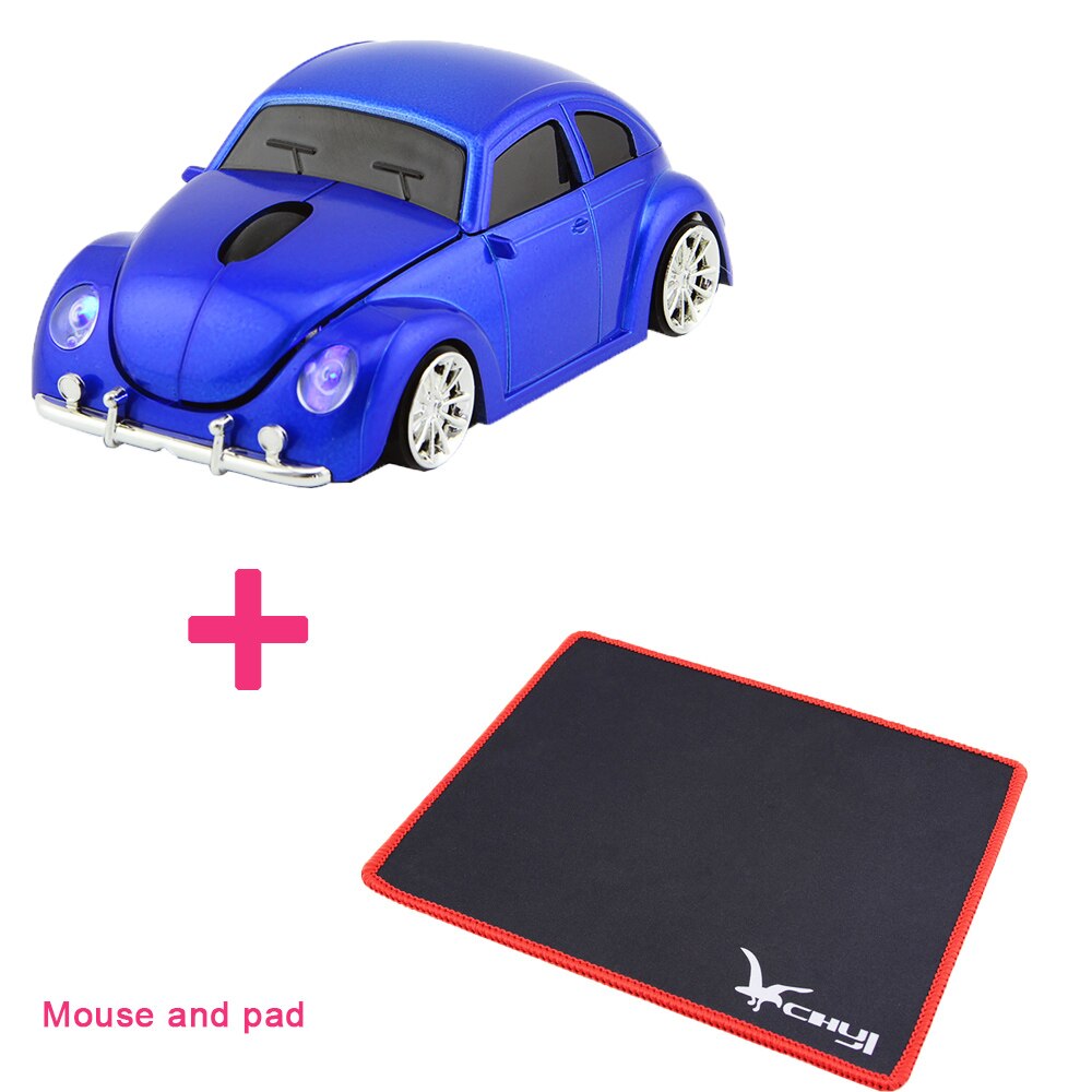 CHUYI 2.4Ghz Wireless Mouse Cool Sport Car Computer Mice For Boy USB Optical PC Office Mini Mause With Mouse Pad Kit: Blue Mice And Pad
