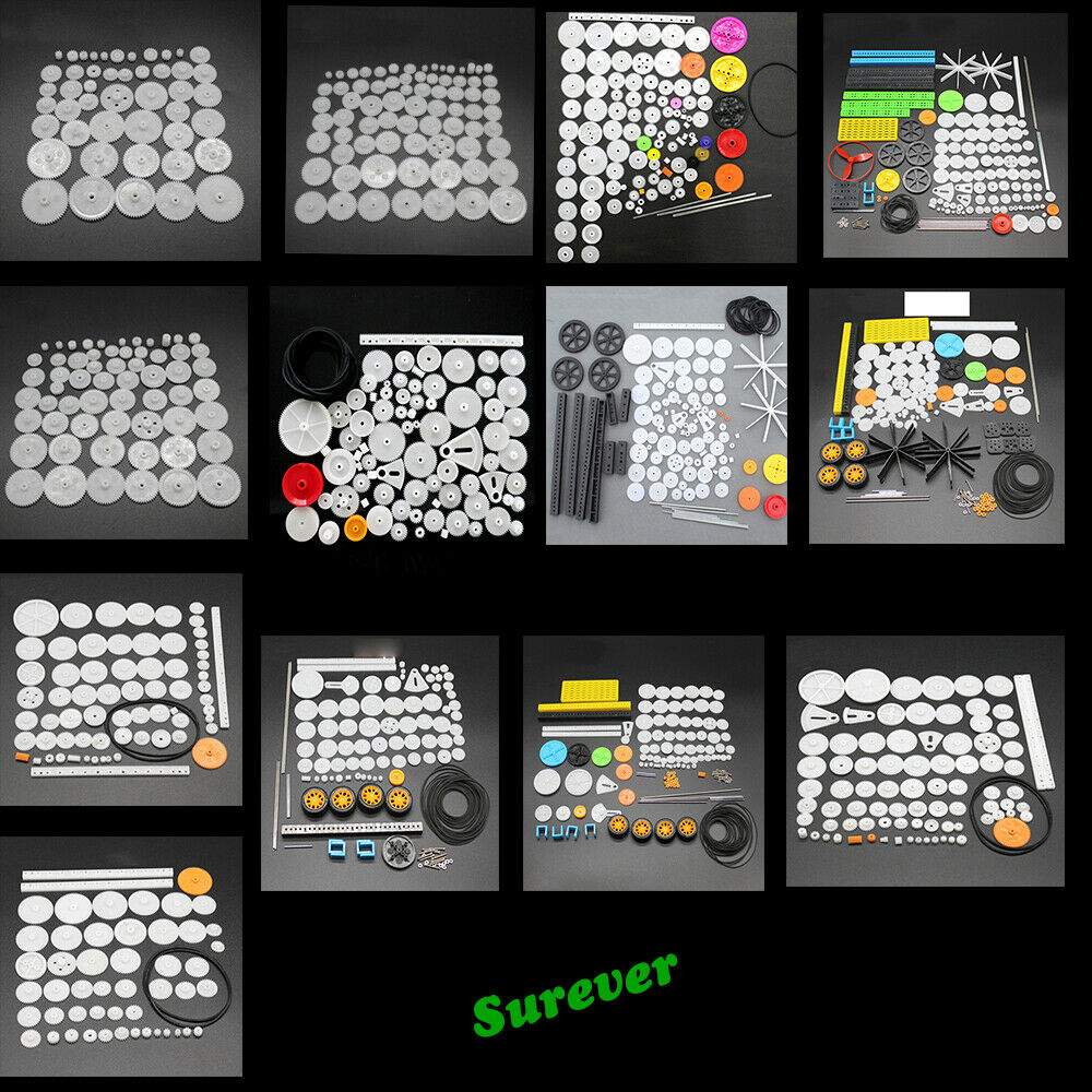 Forskellige gearpakker plast gear kit remskive rem aksel gear snekke krone motor gear samling 0.5 modul gear rack gør-det-selv legetøj