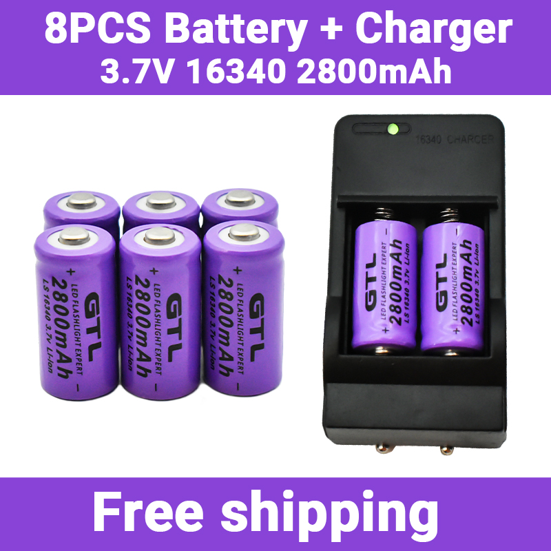 2800mAh Rechargeable 3.7V Li-ion 16340 Batteries CR123A Battery for LED Flashlight Travel Wall Charger 16340 CR123A Battery