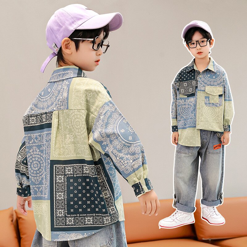 Camisas manga larga para escolares de niños, ropa de algodón con cuello vuelto, Tops estampados para niños de 5, 7, 9, 11, 13, 14 años