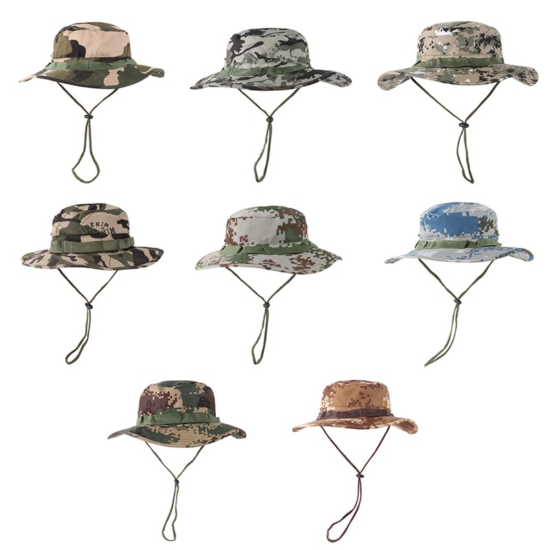 Verstelbare Packable Opvouwbare Zonnescherm Emmer Hoed Casual Stijl Katoen Blend Visser Zon Cap Met Kinband Vissen Cap
