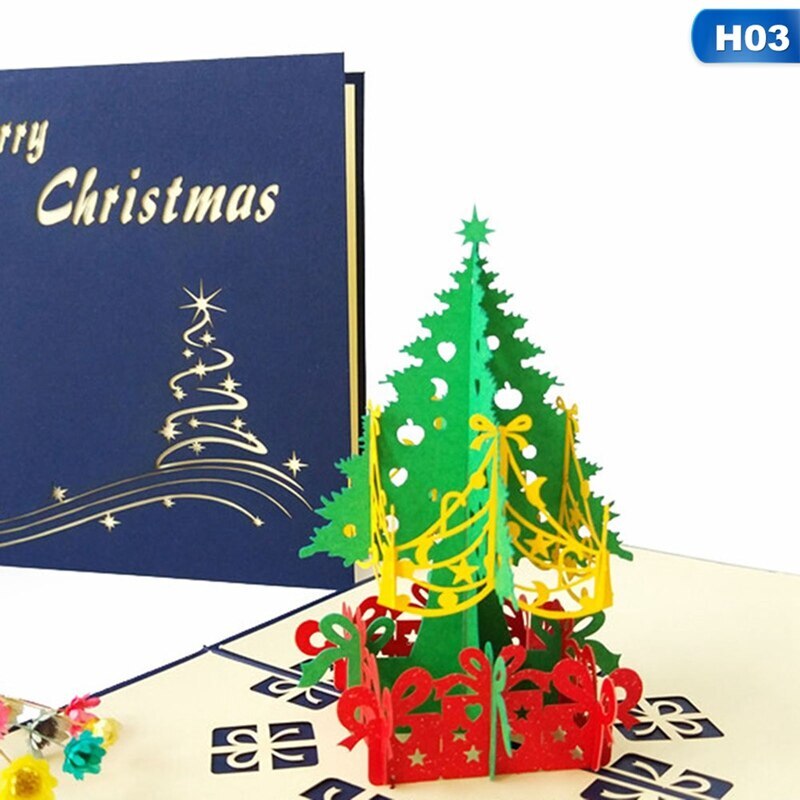 Kerst Herten Boom 3D Pop Up Kaarten Postkaart Met Envelop Xmas Uitnodiging Wenskaart Voor Kerst Feestartikelen