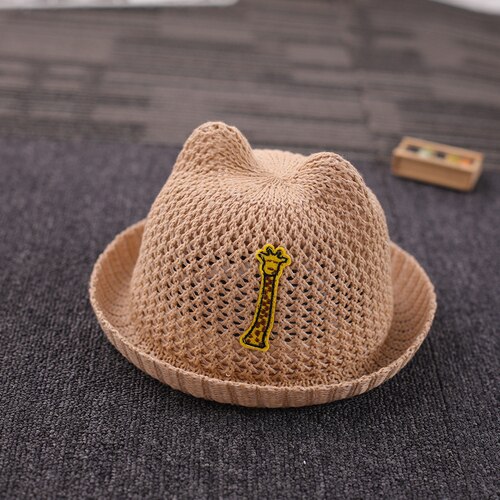 Cappello del bambino di proprietà sottile cappello di paglia di sole della maglia di modo carino: Cachi