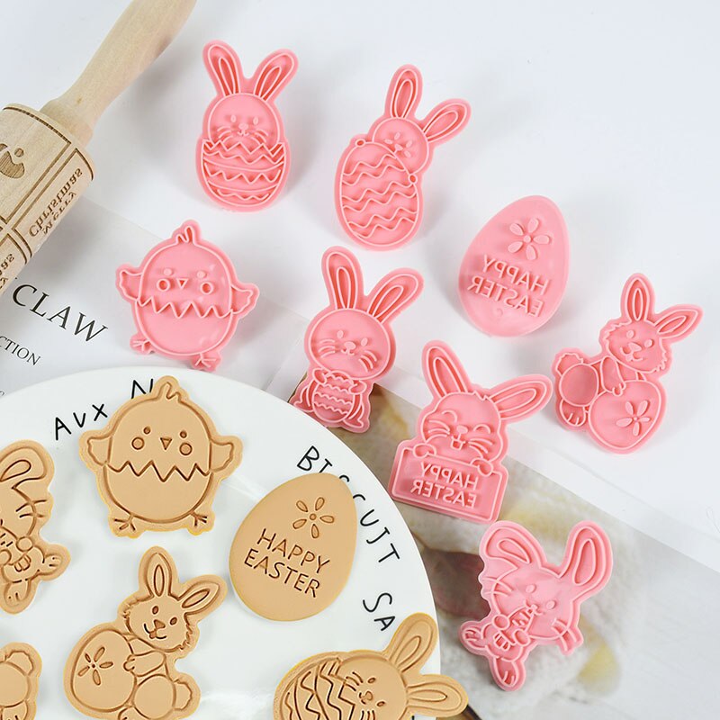 Happy Easter Bunny Egg Plastic Baking Mold Kitchen Biscuit Cookie Cutter Pastry Plunger 3D Fondant DIY Cake Decorating Tool