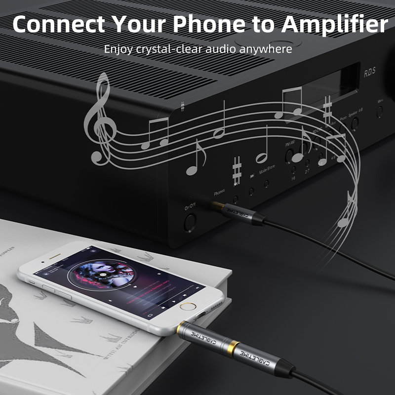 CABLETIME Jack 3,5 mm a 6,35 mm Micrófono Enchufe de audio para amplificador Altavoz Cable auxiliar Conector de 3,5 mm Aux a 6,35 mm Adaptador eléctrico