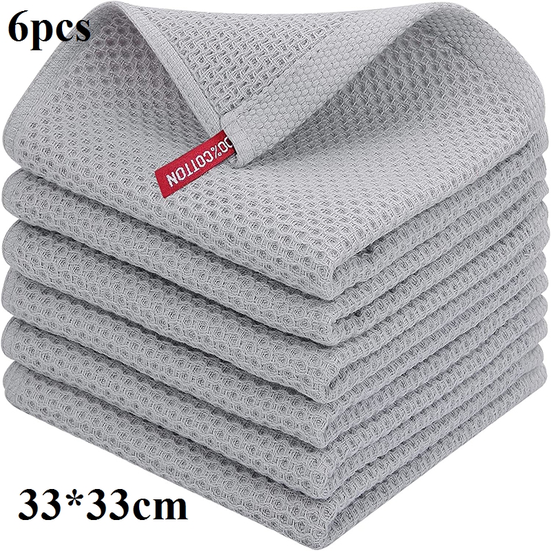 Homaxy 4/6Pcs Cotton Kitchen Towels Ultra Soft Dishcloth Magic Cleaning Cloth Absorbent Cleaning Towel Thickened Wipe Wash Towel: Blue