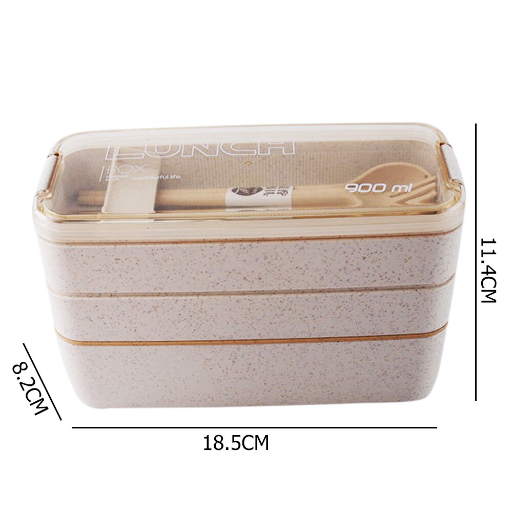 900ml 3 Layers Bento Box Eco-Friendly Lunch Box Food Container Wheat Straw Material Microwavable Dinnerware Lunchbox: Beige