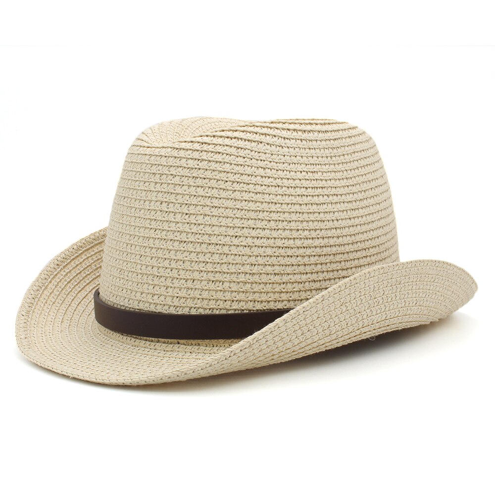 Sombreros clásicos de paja para hombre y mujer, sombrero de paja clásico Retro Para hombre y mujer, sombrero Fedora con banda de lazo, Trilby, Jazz, talla ajustable M-L 7 1/8-7 3/8: Beige