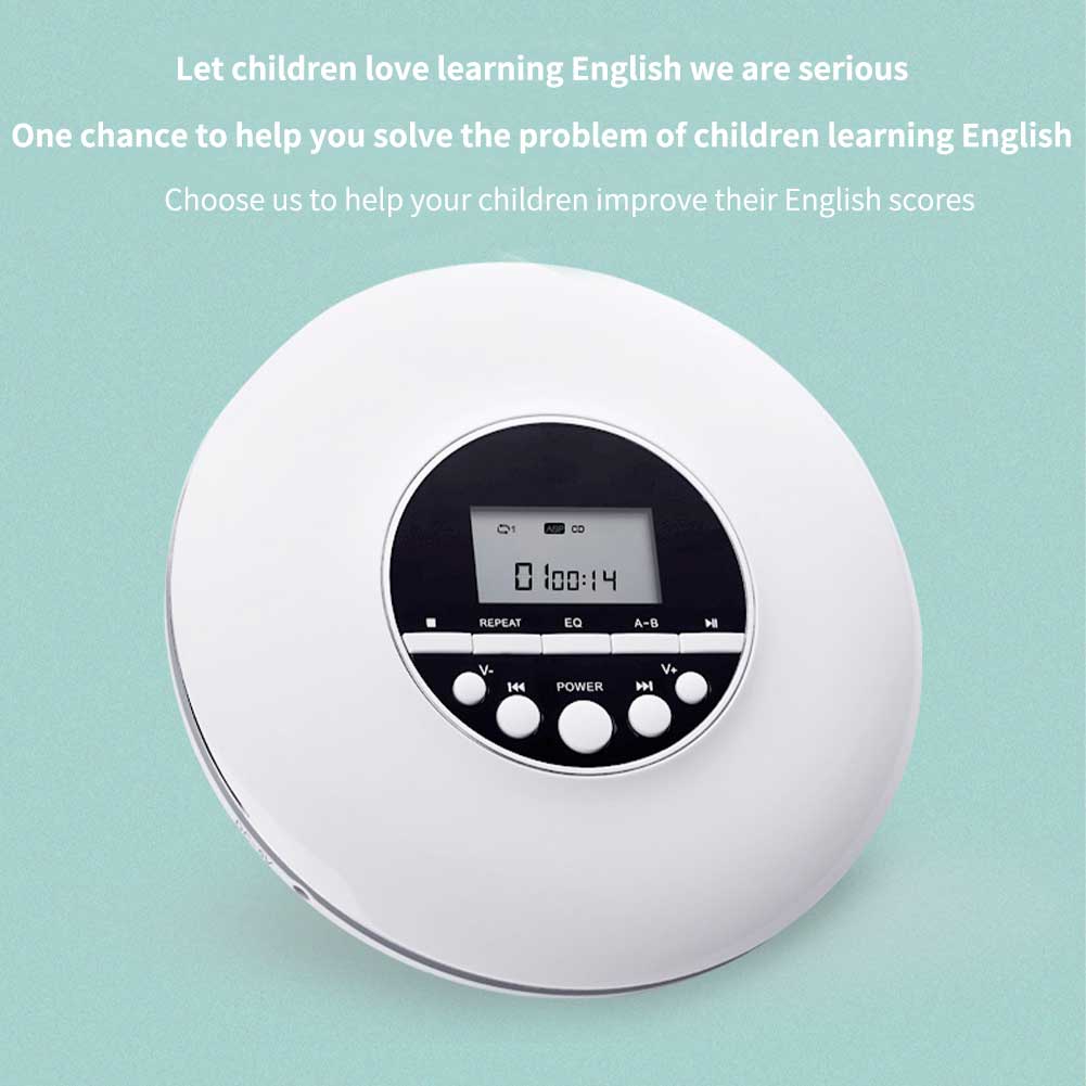 Reproductor de CD portátil, estéreo, con pantalla LCD para el hogar, conector de 3,5mm, recargable para niños y adultos, a prueba de golpes, con auriculares Discman: Blanco