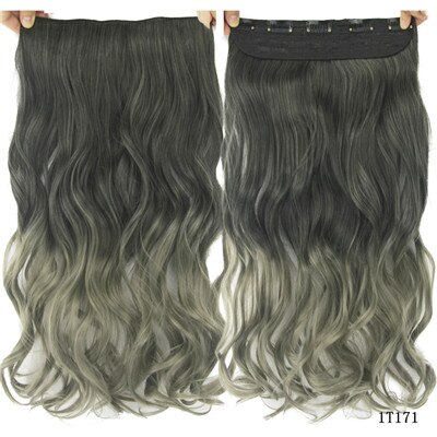 Gres Women 24inch Long 5 Clip-in Hair Pieces Wavy Grey Ombre Synthetic Hair Extensions High Temperature Fiber Smoky Gray Color: 1t171