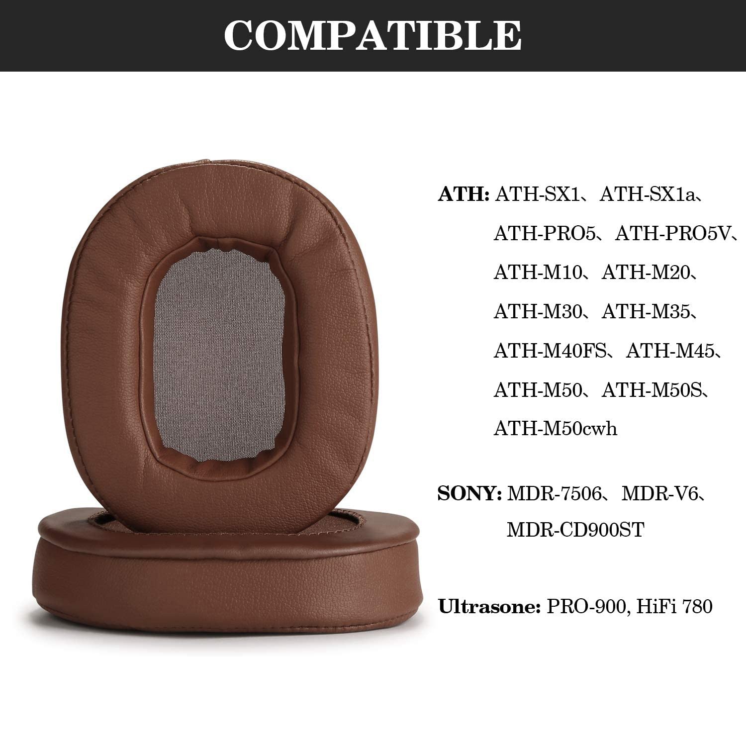 Ear Cushions Memory Foam Earpads Cover Replacement Ear Pads for ATH M50X Fits Audio Technica M40X M30X M20 Brown