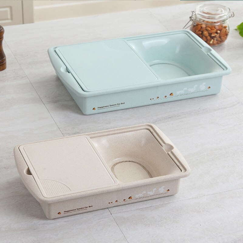 Keuken snijplank met opberglade, kunststof snijplank, snijblokken voor fruit, groente, keukengereedschap, beige-s