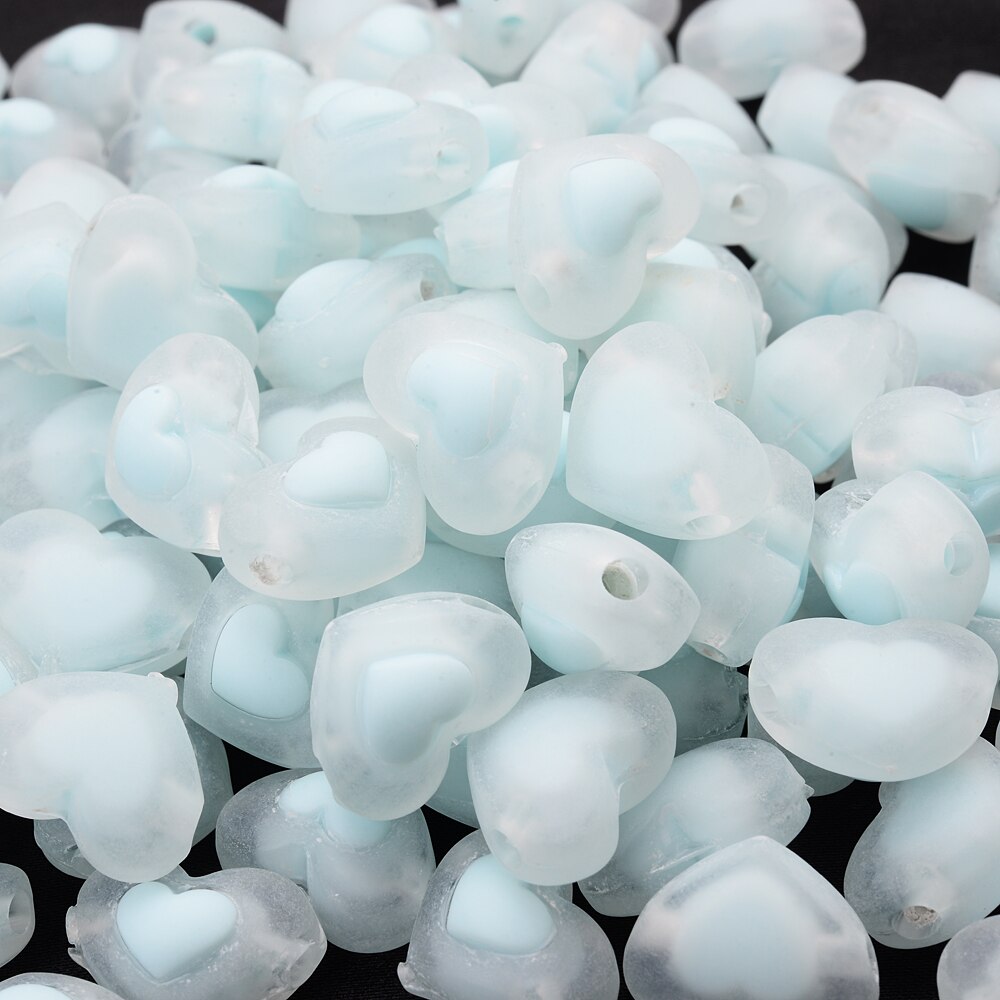 30 stk 17mm matte hjerte akryl perler slik farve gelé løse perler til armbånd smykker fremstilling af gør-det-selv håndlavet tilbehør: Blå