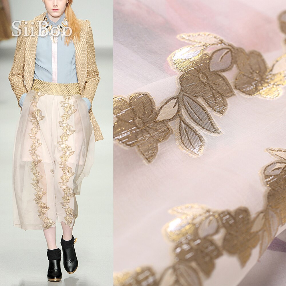 gold metallic silk organza fabric apparel for women spring summer dress DIY jacquard cloth telas stoffe meterware SP5997