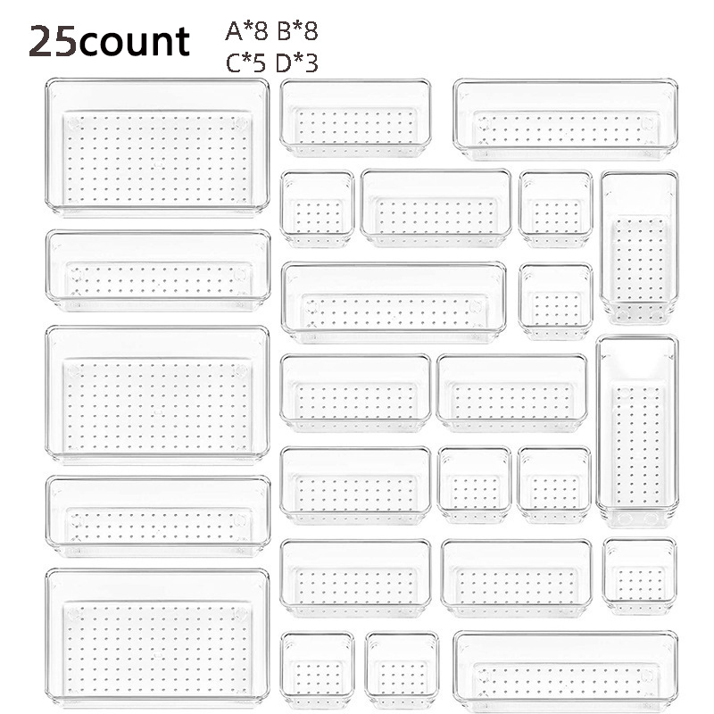 28 PCS Clear Drawer Organizers Set 4-Size Versatile Bathroom and Vanity Drawer Organizer Trays Storage Bins for Bedroom Kitchen: PURPLE