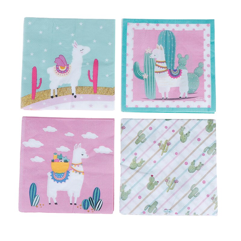 20Pcs Alpaca Lama Cactus Bloem Servetten Verjaardagsfeestje Decor Meisje Jongen Eenhoorn Tropische Lama Feestartikelen Decoupage Servetten