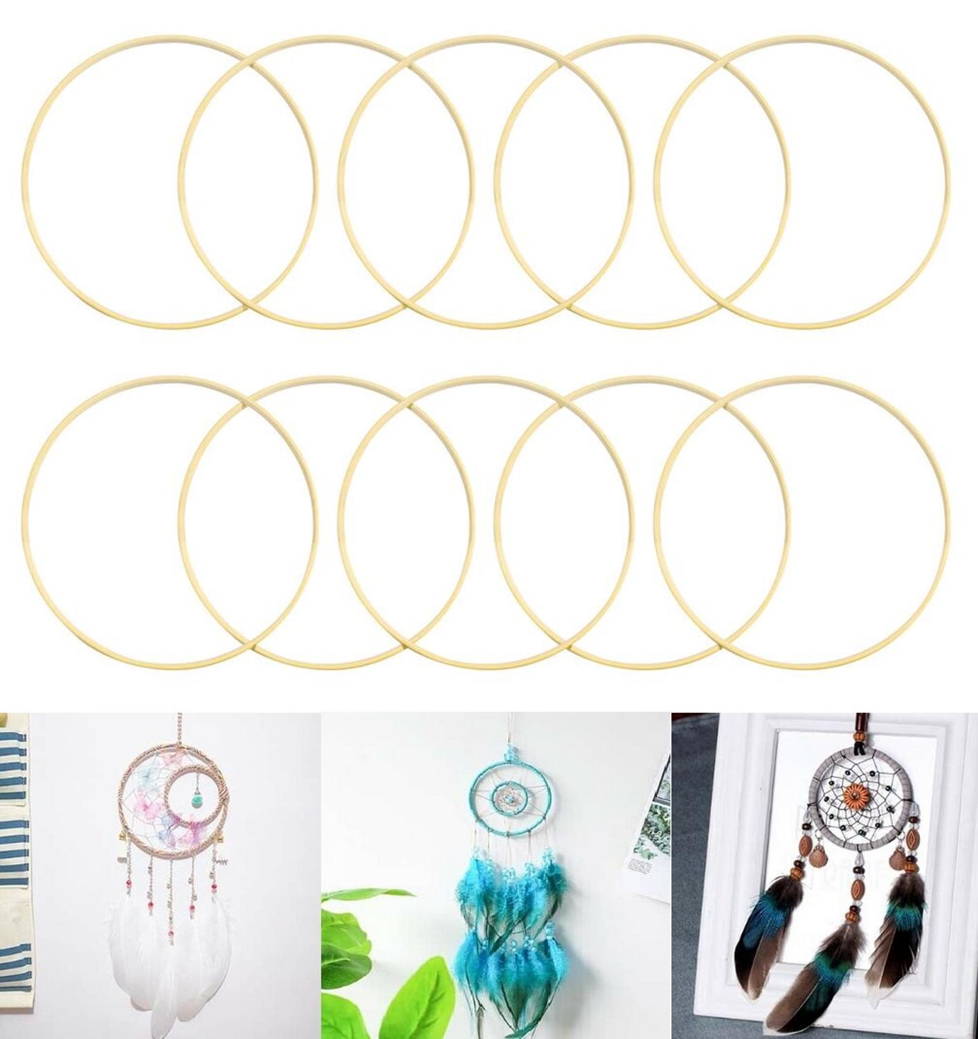 Anneaux d'attrapage de rêve, en macramé, 20 cm, 23 cm, diamètre, anneaux d'attrapage de rêve, artisanat de bricolage, accessoires ronds en bois, en bambou