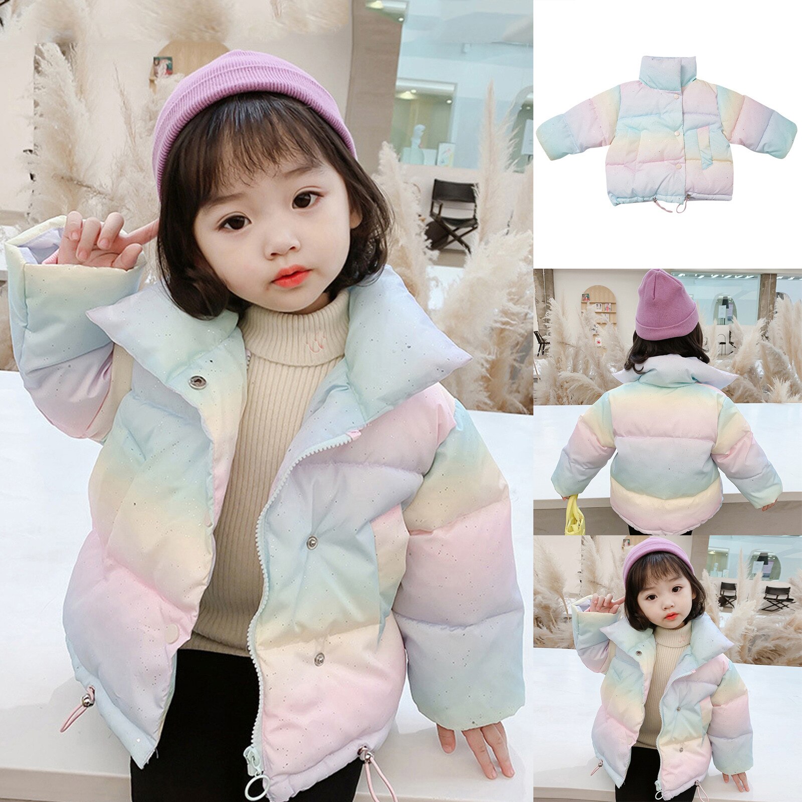 Baby Mädchen Kleidung Unten Kleinkind freundlicher Mädchen Winter warm Halten Regenbogen Mantel Unten Jacke gepolstert Mantel Winter Lange Hülse Jacke