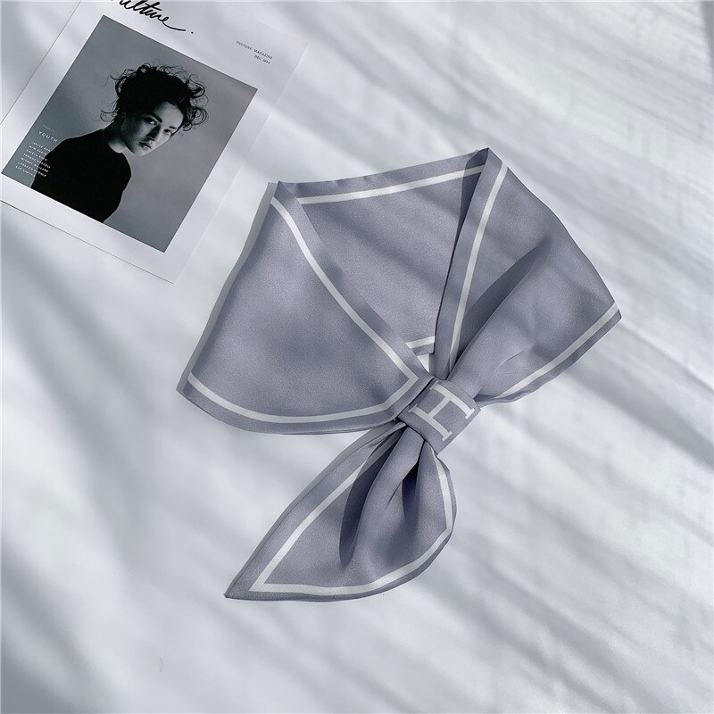 8 Kleuren Selecteren Vrouwen Effen Kleur Haar Sjaal Mode Haar Banden Gestreepte Sjaals Lady Decoratie Zijde Hoofddeksels Banden: Solid Color-Gray