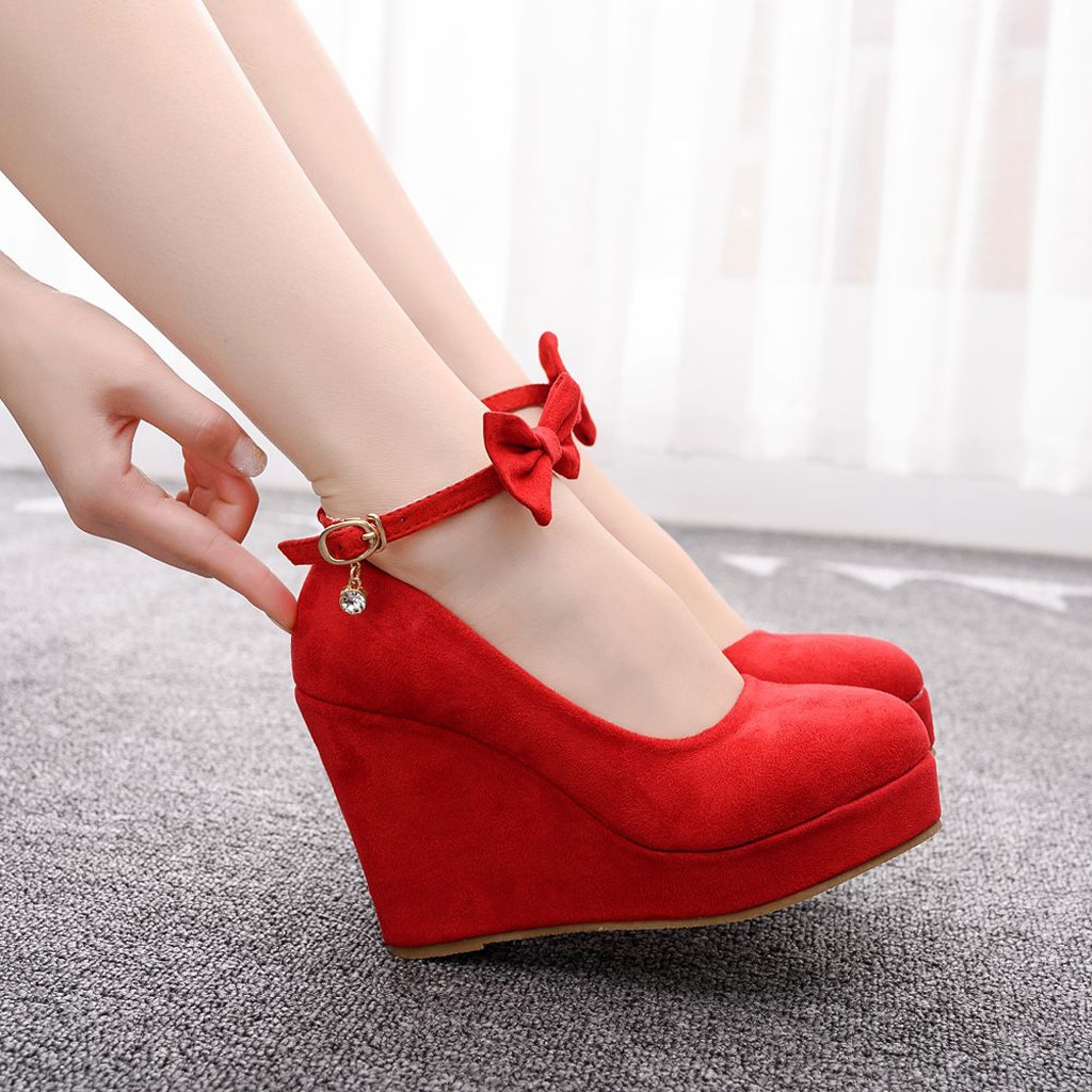 Høje hæle røde sløjfe sko kvinder flok ... Grandado