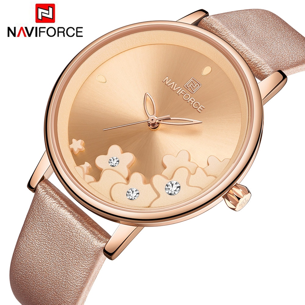 NAVIFORCE 5012 Vrouwen Horloges Top Luxe Mode Vrouwelijke Quartz Horloge Dames Lederen Waterdichte Klok Relogio Feminino