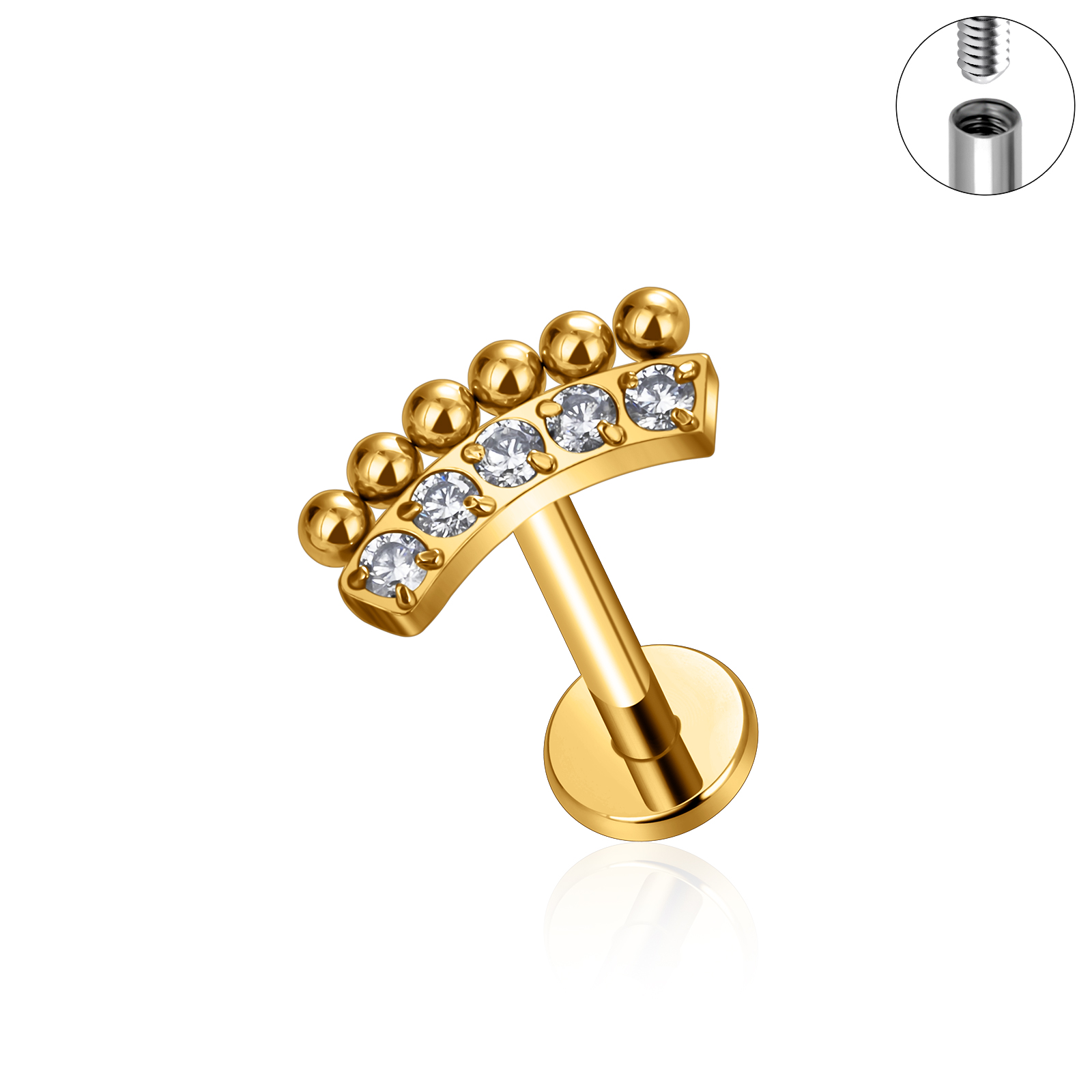 G23 titanio 16G Piercing Labret labio Nasal pendiente de tuerca hilo interno joyería del cuerpo oreja Tragus cartílago hélice Dait: Verde / Color dorado