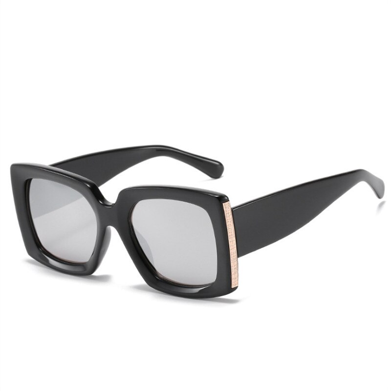 Yooske overdimensionerede solbriller kvinder mænd vintage brede ben firkantede solbriller camouflage leopard sorte briller  uv400: Sølv
