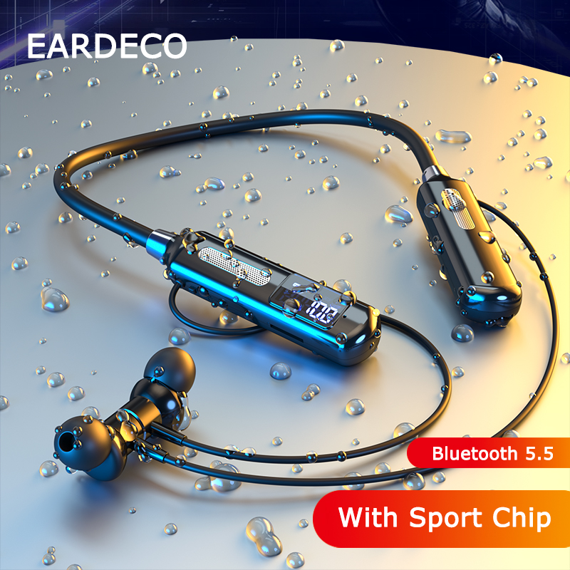 EARDECO 120 Hours Endurance Wireless Headphones With Microphone Bluetooth Headphone Bass Neckband Earphones Steps Stopwatch