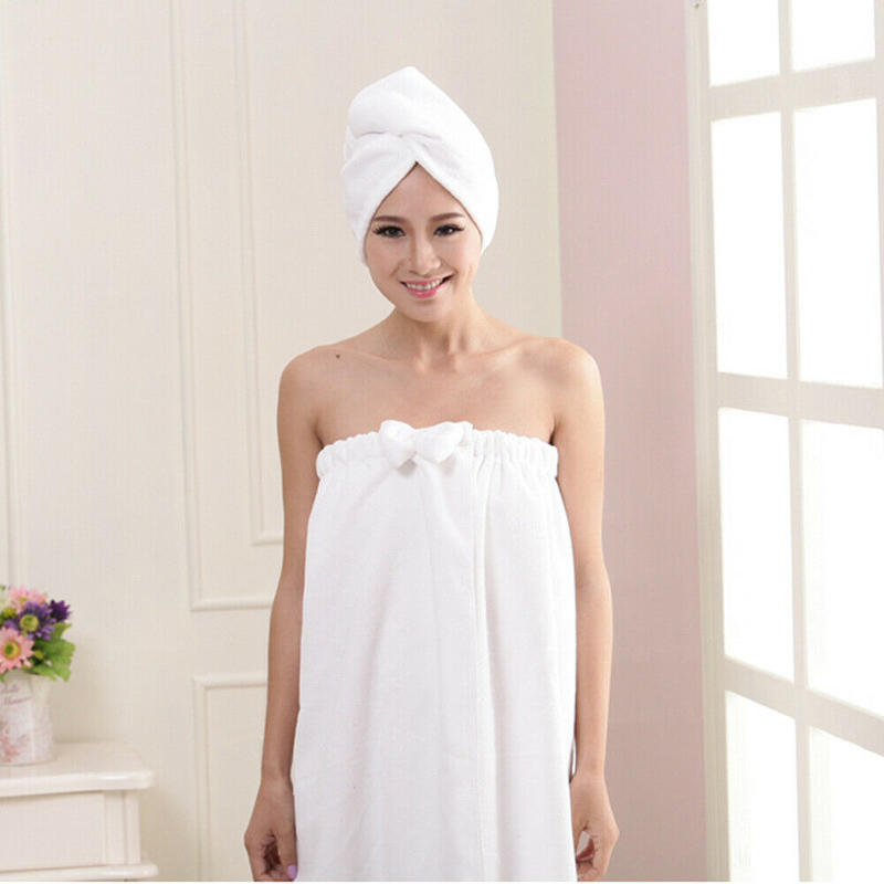 Letvægts hurtigtørrende badekåbe og hovedhåndklæde turbansæt spa blød bruser mikrofiber wrap hovedhætte badekåbe