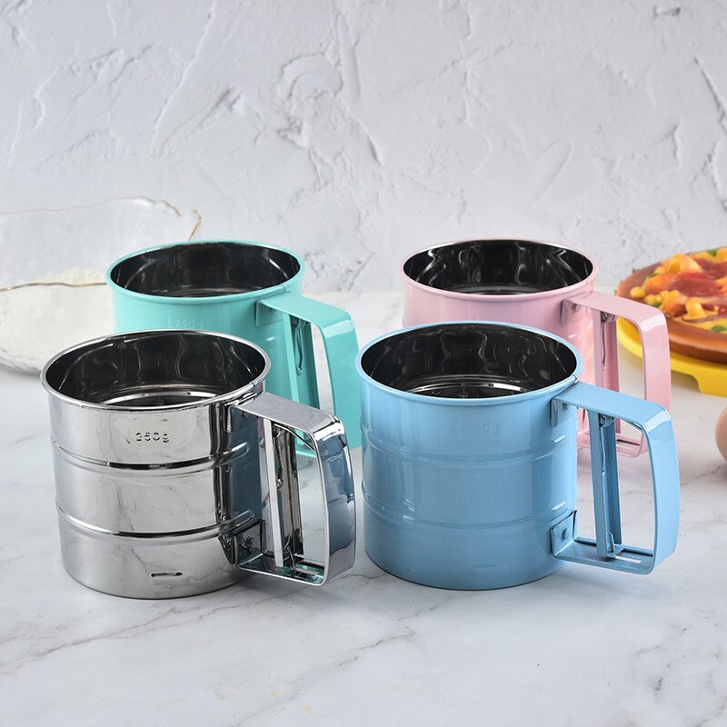 Edelstahl Halbautomatische Mehl Sieb Backen-werkzeuge Mehl Filter Tasse Filter Sieb Hand Mehl Sieb Backen Zubehör