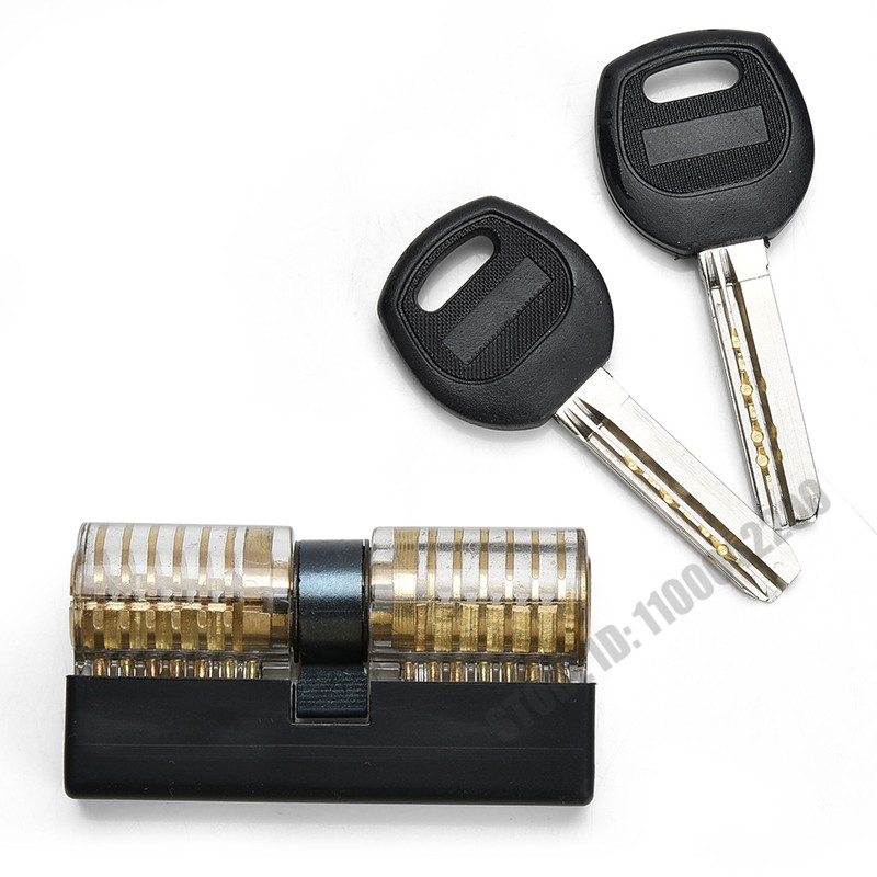 3 In 1 Set Locksmith Tools Practice Transparent Lock Kit With Broken Key Extractor Wrench Tool Removing Hooks Hardware: AB lock with cover