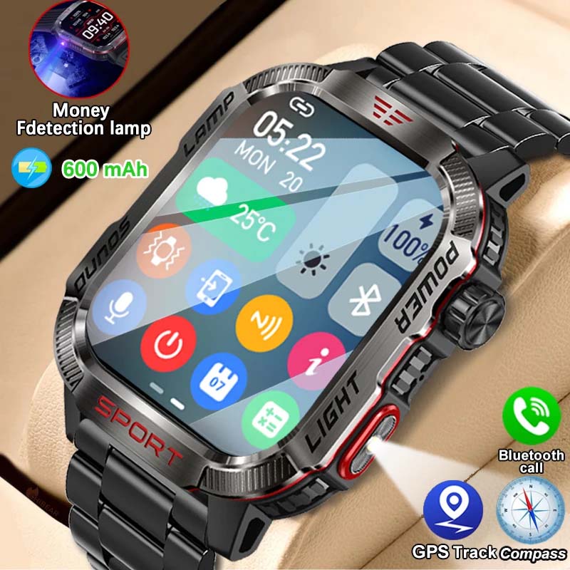 2024 Nowy mężczyźni chropowaty wojskowy kompas Smartwatch 600mAh doprowadziło oświetlenie GPS tor Bluetooth połączenie Sporty Smartwatch dla Huawei Xiaomi