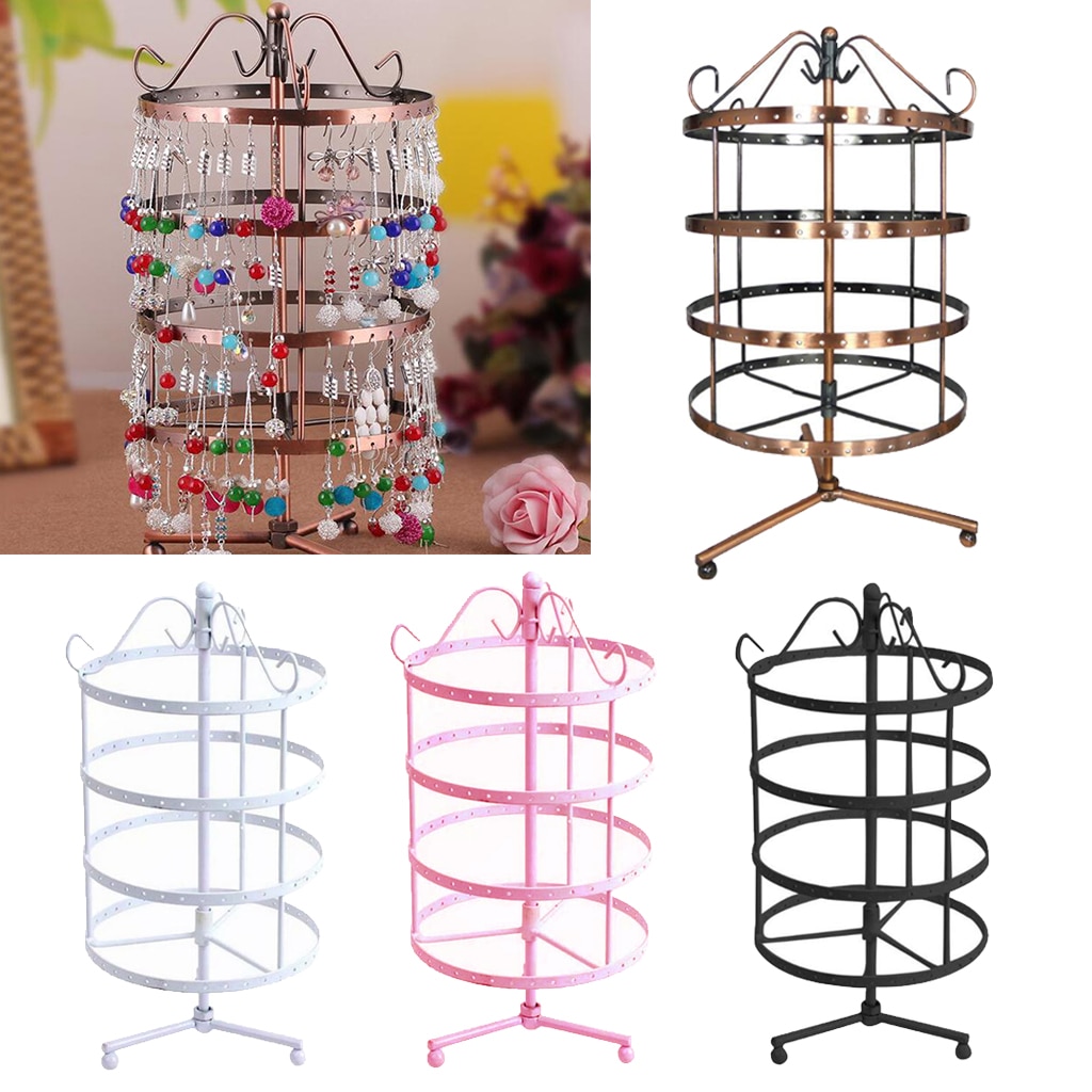 4 Tiers Black Rotating Spin Table 72Pairs Dangle Earrings Organizer/Jewelry Display Stand Rack